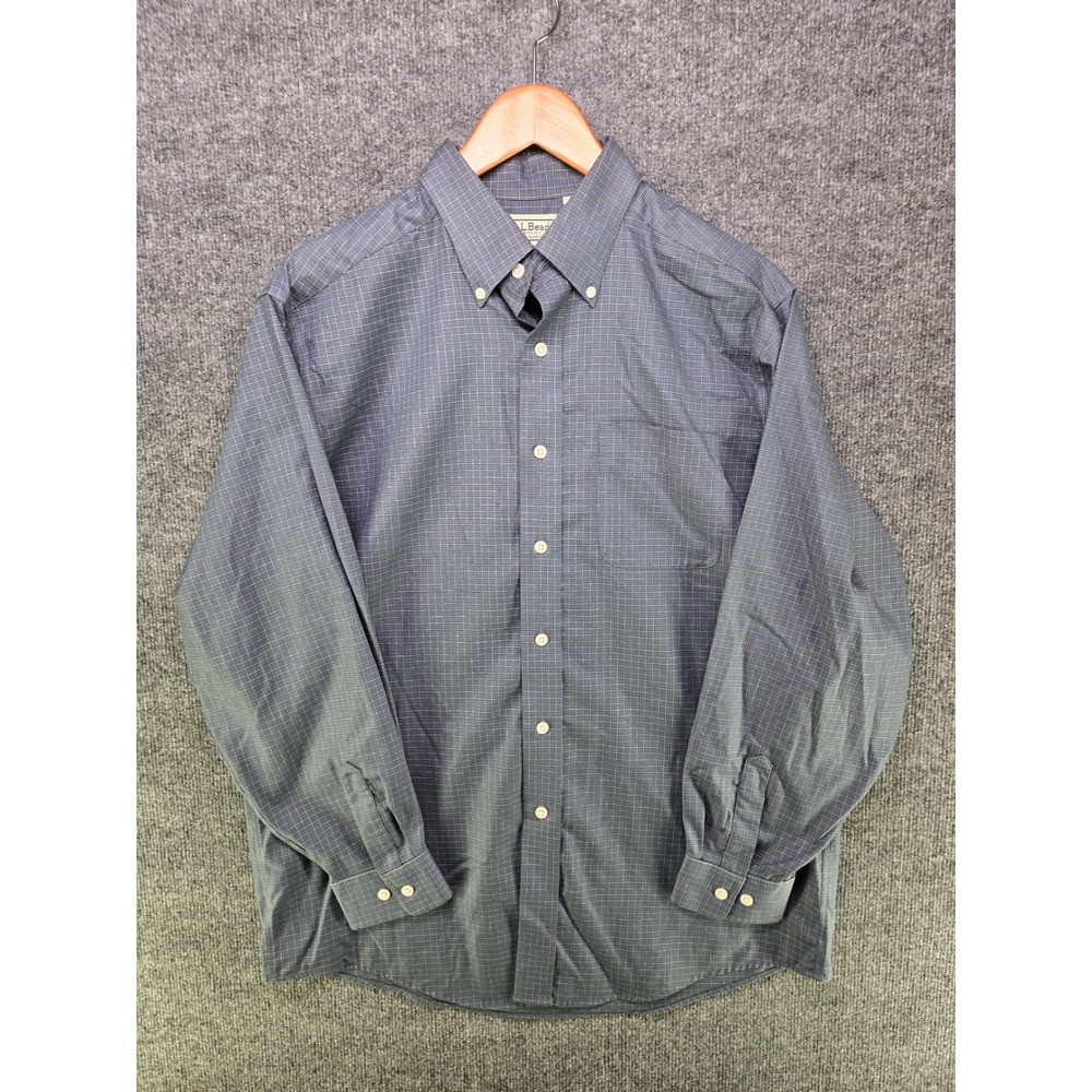 LL Bean Mens Blue Micro Grid Cotton Button Down Shirt Med Reg MT78